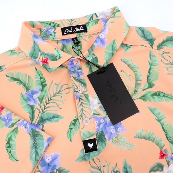 Bad Birdie Other - Bad Birdie Mens Core Polo Flora Fiesta Golf Shirt Size L‎ Peach Floral
